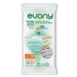 Evony 3 Katlı Yumuşak Elastik Kulaklı 10'lu Yeşil Cerrahi Maske