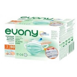 Evony 3 Katlı Yumuşak Elastik Kulaklı 50'li Yeşil Cerrahi Maske