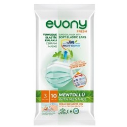 Evony Elastik Kulaklı Mentollü 3 Katlı Telli Cerrahi Maske 10 lu