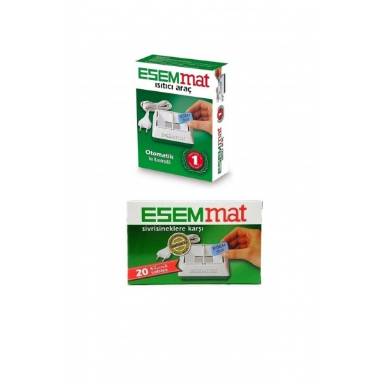 Esemmat Kablolu Otomatik Isı Kontrollü Cihaz + Sivrisinek Kovucu Tablet 20 Adet Esemmat Kablolu Otomatik Isı Kontrollü Cihaz + Sivrisinek Kovucu Tablet 20 Adet